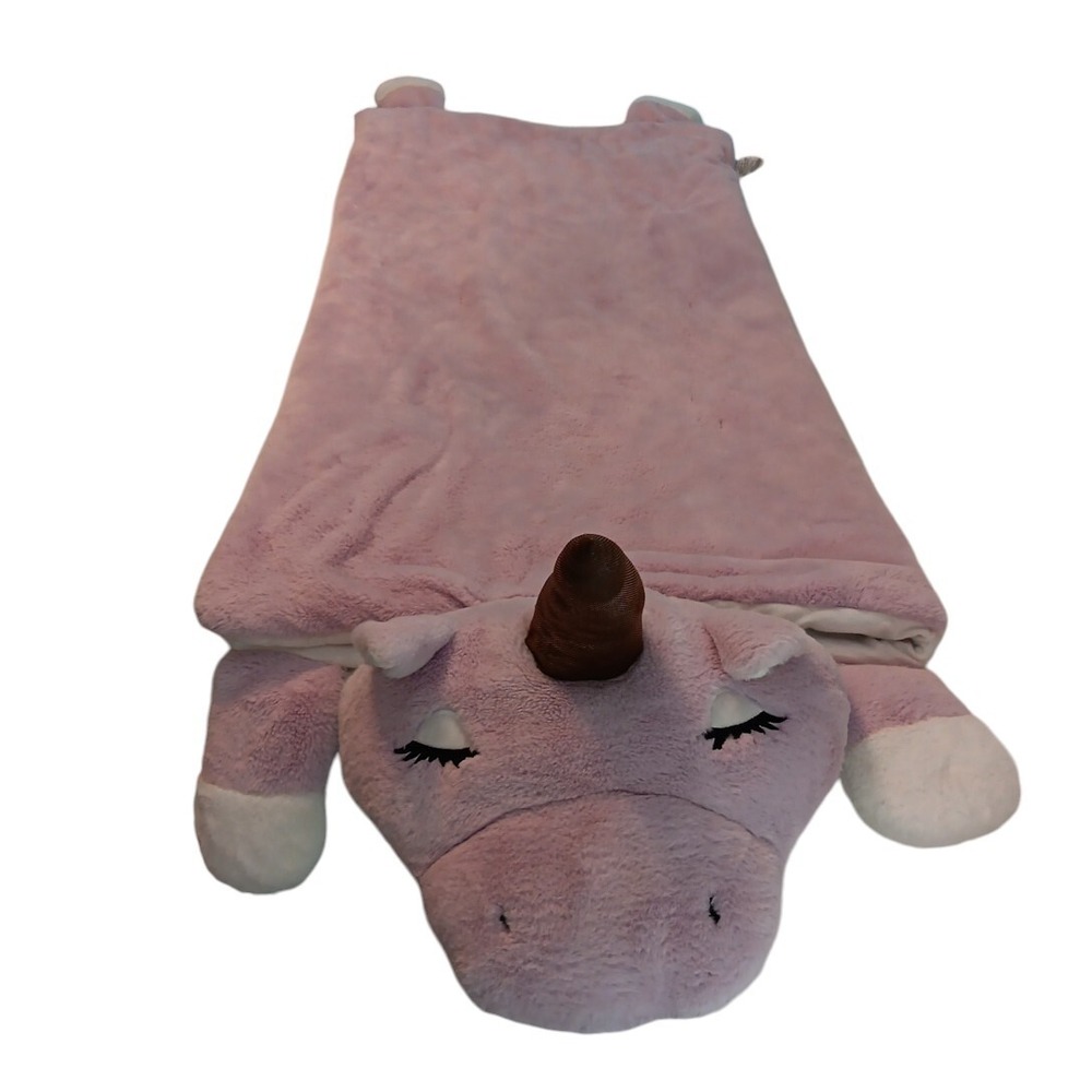 Frolics Plush Kids‎ Lavender Pink Unicorn Pillow Sleeping Bag Soft 27"x54" READ